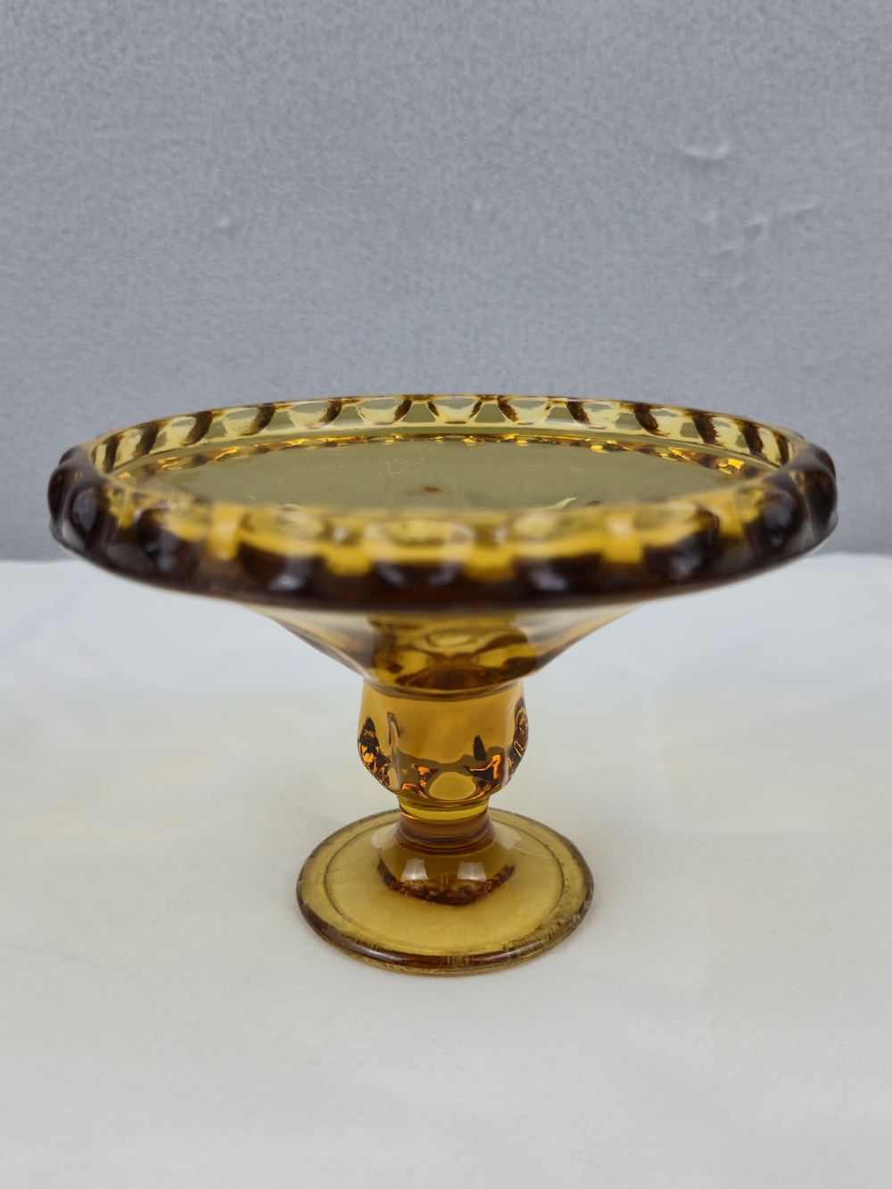 Vintage Amber Glass Ice Cream Sundae Thumb Print Footed Bowl